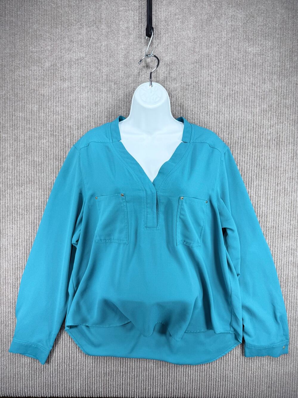 Anne Klein Teal Split V-Neck Utility Blouse XL